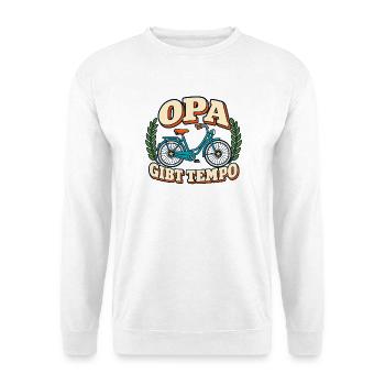 Opa gibt Tempo - Unisex Pullover - Weiß - Vorne - Alina (178cm) & Michal (187cm)