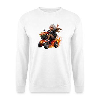 Coole Roller-Oma - Unisex Pullover - Weiß - Vorne - Alina (178cm) & Michal (187cm)