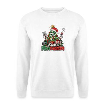 Frohe Fliesnachten Fliesenleger Weihnachtsgeschenk - Unisex Pullover - Weiß - Vorne - Alina (178cm) & Michal (187cm)