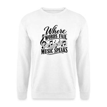 Where Words Fail Music Speaks | Noten - Unisex Pullover - Weiß - Vorne - Alina (178cm) & Michal (187cm)