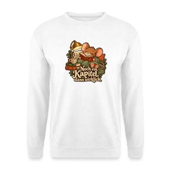 Lesen - Noch ein Kapitel Mäuschen Buchleser - Unisex Pullover - Weiß - Vorne - Alina (178cm) & Michal (187cm)