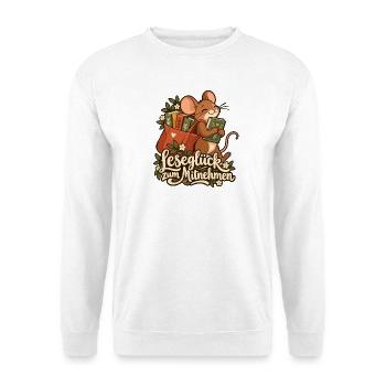 Leseglück zum Mitnehmen - Unisex Pullover - Weiß - Vorne - Alina (178cm) & Michal (187cm)
