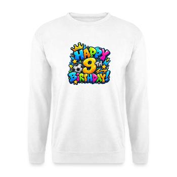 Herzlichen Glückwunsch zum 9. Geburtstag Fußball-Graffiti: Torgeschenk - Unisex Pullover - Weiß - Vorne - Alina (178cm) & Michal (187cm)