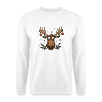 Lustiger Elch mit Christbaumkugeln - Unisex Pullover - Weiß - Vorne - Alina (178cm) & Michal (187cm)