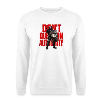 Gehorchen, Conform, Comply – Skelettautorität Anti-Esta - Unisex Pullover - Weiß - Vorne - Alina (178cm) & Michal (187cm)