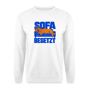 Sofa besetzt – Französische Bulldogge - Unisex Pullover - Weiß - Vorne - Alina (178cm) & Michal (187cm)