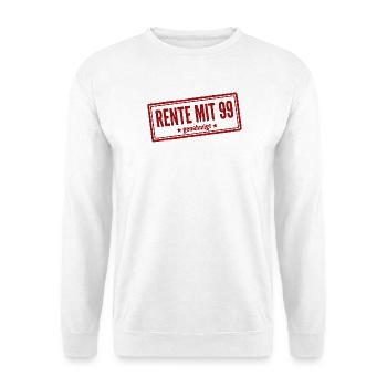 Rente mit 99 Satire Stempel - Unisex Pullover - Weiß - Vorne - Alina (178cm) & Michal (187cm)