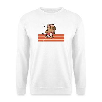 Süßes Laufen Capybara Track Fitness Kunst - Unisex Pullover - Weiß - Vorne - Alina (178cm) & Michal (187cm)