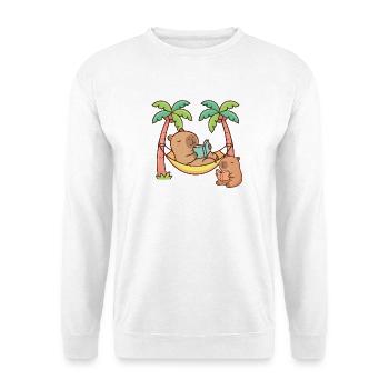 Capybara entspannende tropische Hängematten-Kunst lesen - Unisex Pullover - Weiß - Vorne - Alina (178cm) & Michal (187cm)