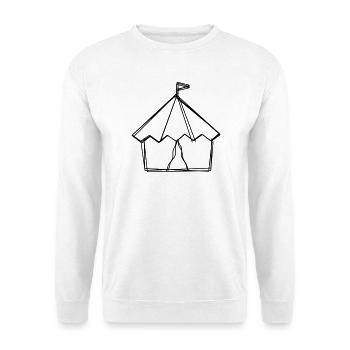 Zirkuszelt handgezeichnet - Unisex Pullover - Weiß - Vorne - Alina (178cm) & Michal (187cm)