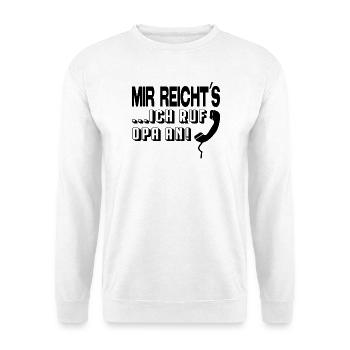 Ich ruf jetzt mein Opa an Babysprüche Säugling - Unisex Pullover - Weiß - Vorne - Alina (178cm) & Michal (187cm)