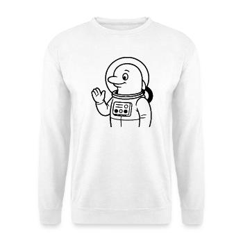Delfin als Astronaut – Schwarz - Unisex Pullover - Weiß - Vorne - Alina (178cm) & Michal (187cm)