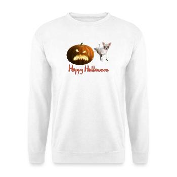 Happy Halloween - Chihuahua und wütender Kürbis - Unisex Pullover - Weiß - Vorne - Alina (178cm) & Michal (187cm)