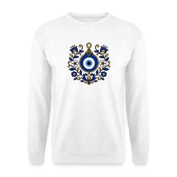 Nazar Auge Amulett mit Blumen T-Shirt Design - Unisex Pullover - Weiß - Vorne - Alina (178cm) & Michal (187cm)