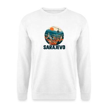 Sarajevo – Gondel, Altstadt & Berge - Unisex Pullover - Weiß - Vorne - Alina (178cm) & Michal (187cm)