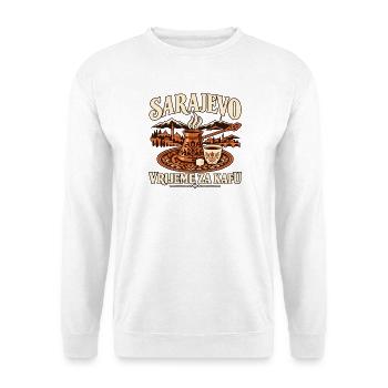 Sarajevo – Vrijeme za kafu – Kaffeezeit - Unisex Pullover - Weiß - Vorne - Alina (178cm) & Michal (187cm)
