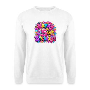 Herzlichen Glückwunsch zum 5. Geburtstag Pink Graffiti: Wow-Party-Geschenk - Unisex Pullover - Weiß - Vorne - Alina (178cm) & Michal (187cm)