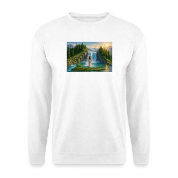 Traumhafter Wasserfall in der Berglandschaft - Unisex Pullover - Weiß - Vorne - Alina (178cm) & Michal (187cm)