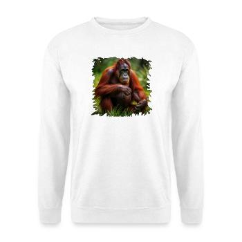 Orangutan im Grünen Fokus - Unisex Pullover - Weiß - Vorne - Alina (178cm) & Michal (187cm)