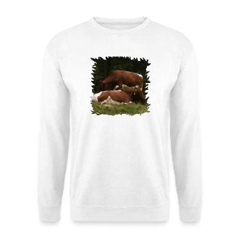 Pinzgauer Rindvieh auf der Weide - Unisex Pullover - Weiß - Vorne - Alina (178cm) & Michal (187cm)