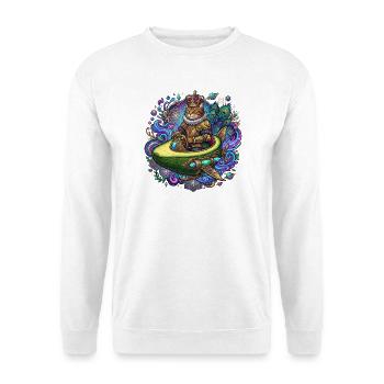 Königliche Katze im Avocado-Raumschiff  - Unisex Pullover - Weiß - Vorne - Alina (178cm) & Michal (187cm)