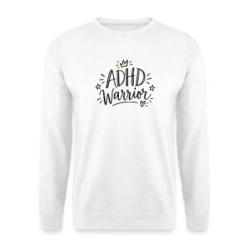 ADHD Warrior – Statement Spruch mit Krone - Unisex Pullover - Weiß - Vorne - Alina (178cm) & Michal (187cm)