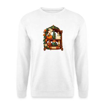 Verzaubertes Herbst-Halloween-Regal - Unisex Pullover - Weiß - Vorne - Alina (178cm) & Michal (187cm)
