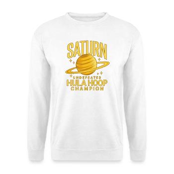Saturn als Hula-Hoop-Champion - Unisex Pullover - Weiß - Vorne - Alina (178cm) & Michal (187cm)