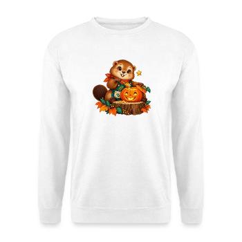 Niedlicher Biber und Kürbis Halloween - Unisex Pullover - Weiß - Vorne - Alina (178cm) & Michal (187cm)