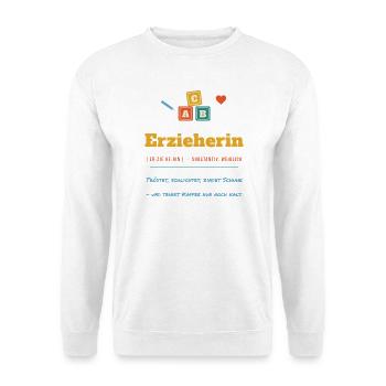 Erzieherin Definition – Kita Kindergarten Spruch - Unisex Pullover - Weiß - Vorne - Alina (178cm) & Michal (187cm)