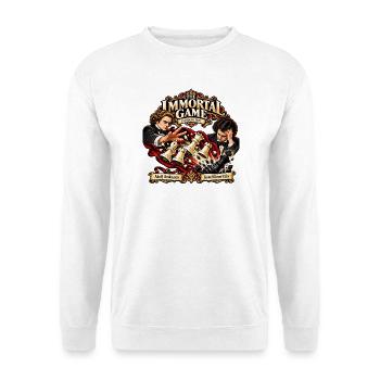 Immortal game - Unsterbliche Partie Schach Legende - Unisex Pullover - Weiß - Vorne - Alina (178cm) & Michal (187cm)
