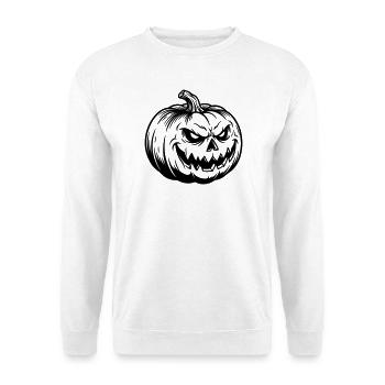 Böser Halloween Kürbis - Unisex Pullover - Weiß - Vorne - Alina (178cm) & Michal (187cm)