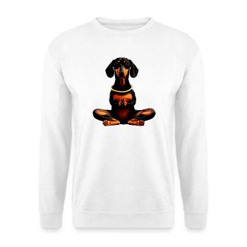 Dackel Yoga Doga - Unisex Pullover - Weiß - Vorne - Alina (178cm) & Michal (187cm)