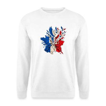 Frankreich Freiheit & Frieden – Tauben Grafik - Unisex Pullover - Weiß - Vorne - Alina (178cm) & Michal (187cm)