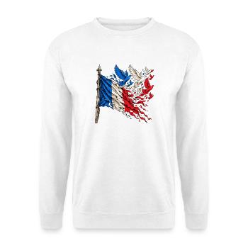 Frankreich Flagge Freiheit & Frieden – Tauben - Unisex Pullover - Weiß - Vorne - Alina (178cm) & Michal (187cm)