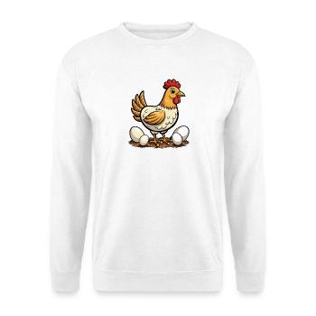 Niedliche Mama-Huhn mit Eiern - Unisex Pullover - Weiß - Vorne - Alina (178cm) & Michal (187cm)