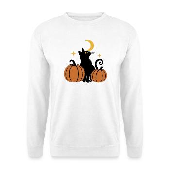 Luna-Katze und Kürbisnacht - Unisex Pullover - Weiß - Vorne - Alina (178cm) & Michal (187cm)