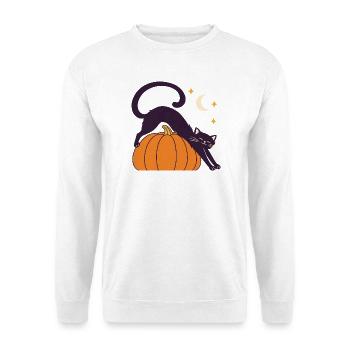 Night Stretch Pumpkin-Katze - Unisex Pullover - Weiß - Vorne - Alina (178cm) & Michal (187cm)