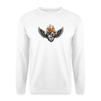 Feuriges Geflügeltes Herz-Tattoo - Unisex Pullover - Weiß - Vorne - Alina (178cm) & Michal (187cm)