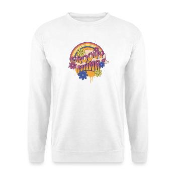 Groovy Mama 70er Retro Regenbogen Blumen - Unisex Pullover - Weiß - Vorne - Alina (178cm) & Michal (187cm)