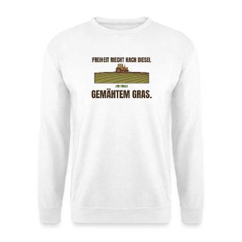 Freiheit riecht nach Diesel und frischem Gras - Unisex Pullover - Weiß - Vorne - Alina (178cm) & Michal (187cm)