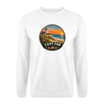 Cape Cod Leuchtturm Sonnenuntergang USA Strand - Unisex Pullover - Weiß - Vorne - Alina (178cm) & Michal (187cm)