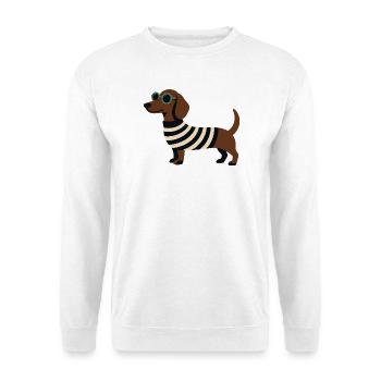 Dackel mit Sonnenbrille - Unisex Pullover - Weiß - Vorne - Alina (178cm) & Michal (187cm)