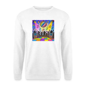 Bunte Disco-Party – Retro-Tanzfläche - Unisex Pullover - Weiß - Vorne - Alina (178cm) & Michal (187cm)