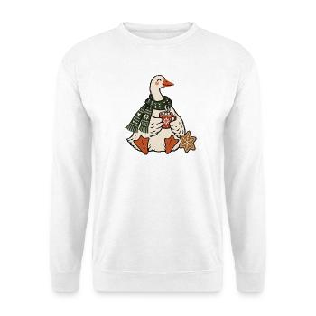 Weihnachtsgans Kakao Hygge Winter Wichtelgeschenk - Unisex Pullover - Weiß - Vorne - Alina (178cm) & Michal (187cm)