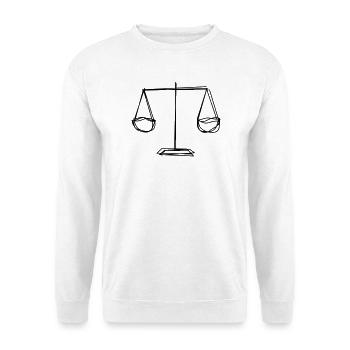 Waage handgezeichnet - Unisex Pullover - Weiß - Vorne - Alina (178cm) & Michal (187cm)