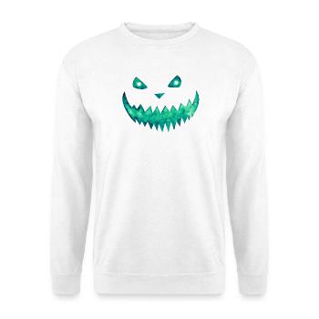 Kürbisfratze Türkis - Eisiges Halloween Gesicht - Unisex Pullover - Weiß - Vorne - Alina (178cm) & Michal (187cm)