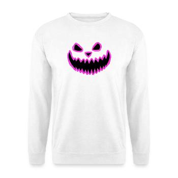 Neon Kürbisgesicht Pink - Gruppenkostüm - Unisex Pullover - Weiß - Vorne - Alina (178cm) & Michal (187cm)