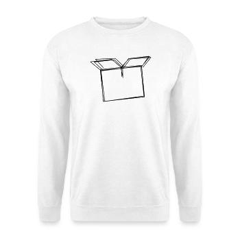 Umzugskarton handgezeichnet - Unisex Pullover - Weiß - Vorne - Alina (178cm) & Michal (187cm)