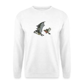 Retro Fledermaus und Vogel Duo - Unisex Pullover - Weiß - Vorne - Alina (178cm) & Michal (187cm)